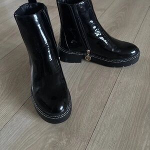 River Island Glossy Black Ankle Boots with Charm